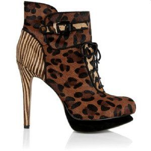 Sam Edelman Women's Uma Ankle Animal Print Leopard Boot 100% Leather Real Fur